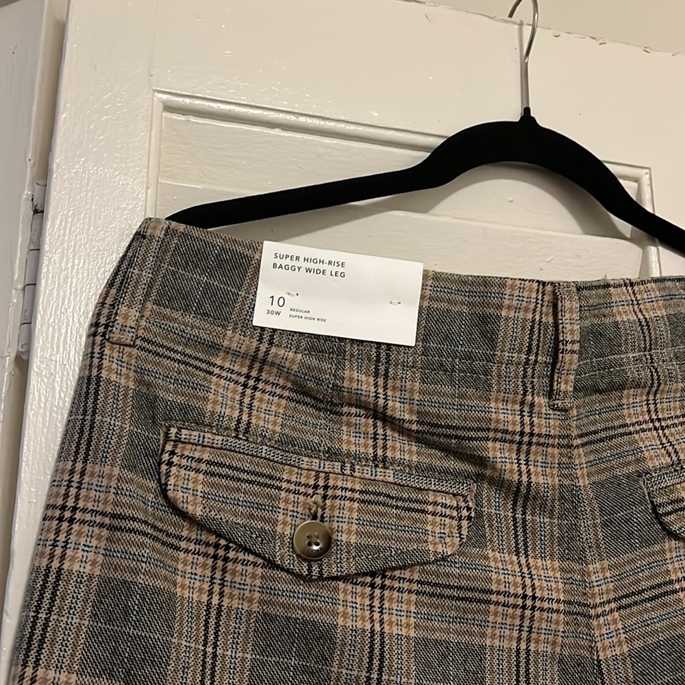 american eagle super high rise wide leg 30 waist regular brown gray blue plaid - Picture 4 of 4